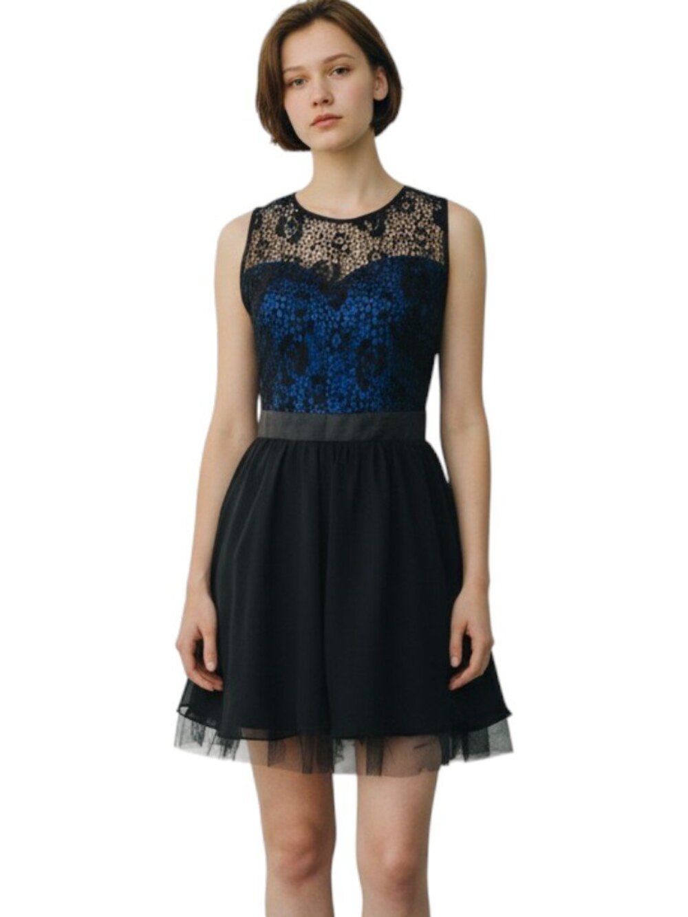 Little Mistress London Lace Skater Dress Party Cocktail Prom Black Blue Size 4